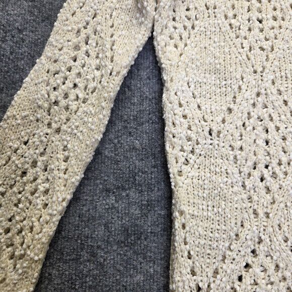 Pins and Needles Sweater Women Medium Ivory Crochet Open Knit Pointelle Pullover - Picture 4 of 9
